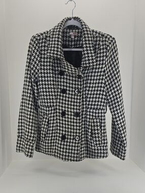 BONGO Black & White Houndstooth Double-Breasted Peacoat